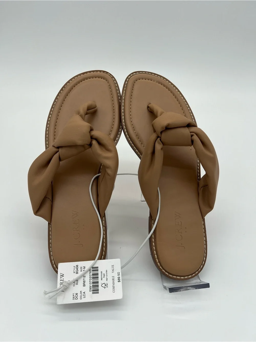 J. Crew Cognac Knotted Leather Toe-Post Sandals size 7